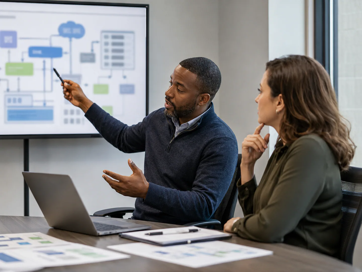 Team preparing content and a business contact route