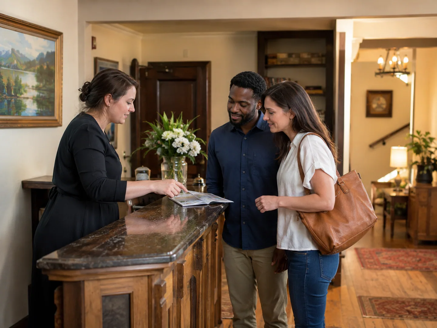 Small hotel or bed and breakfast team preparing a guest stay