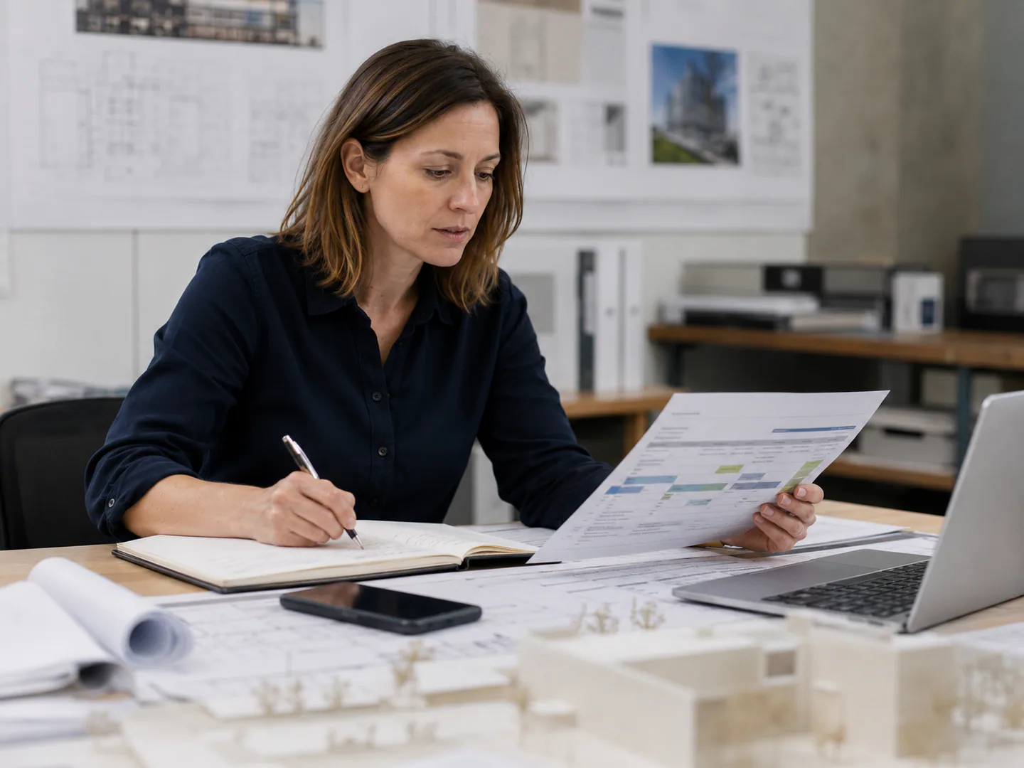 Professional reviewing approved content and opportunities for the firm