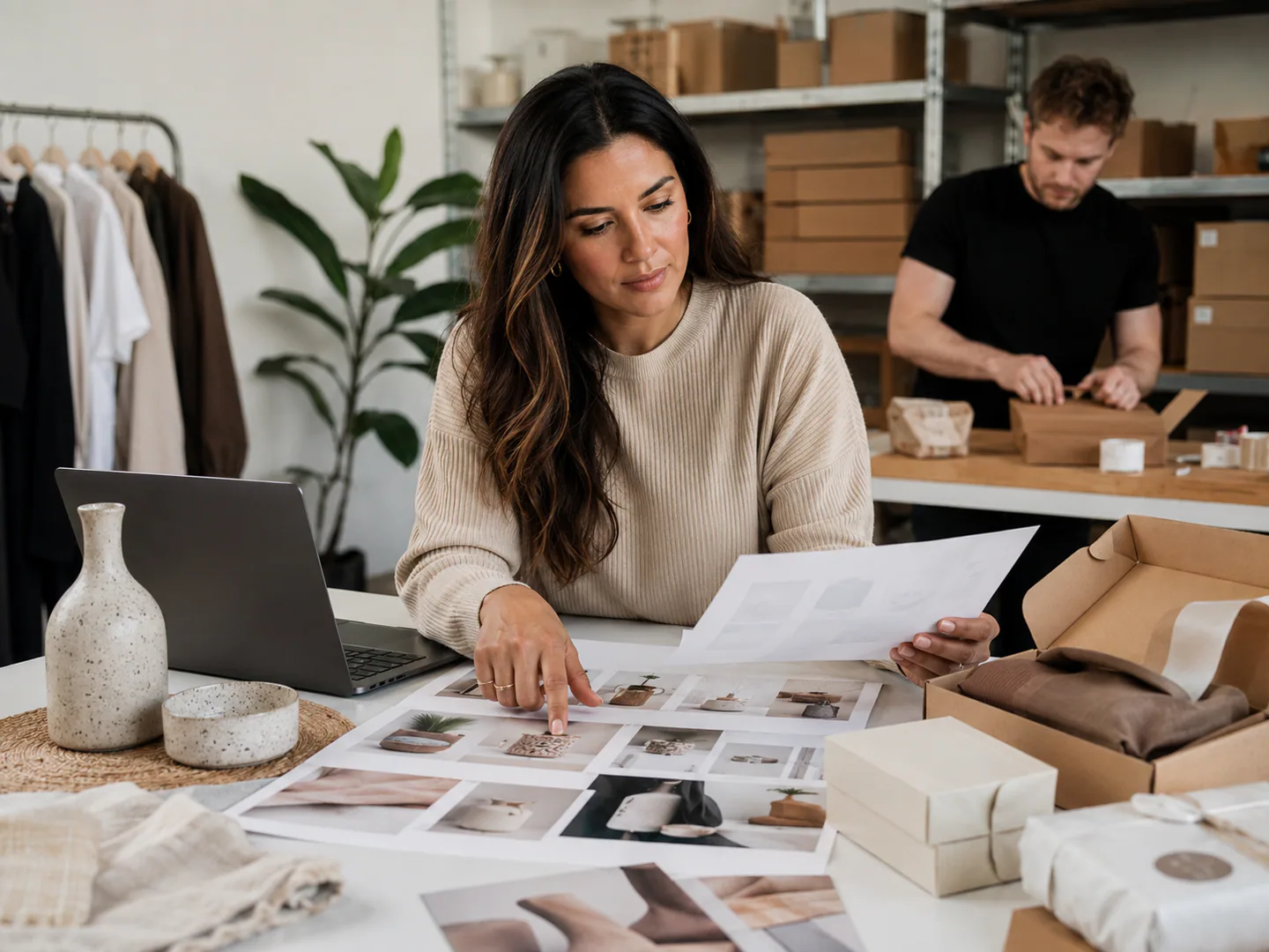 Owner organizing orders, customers, and work steps while learning