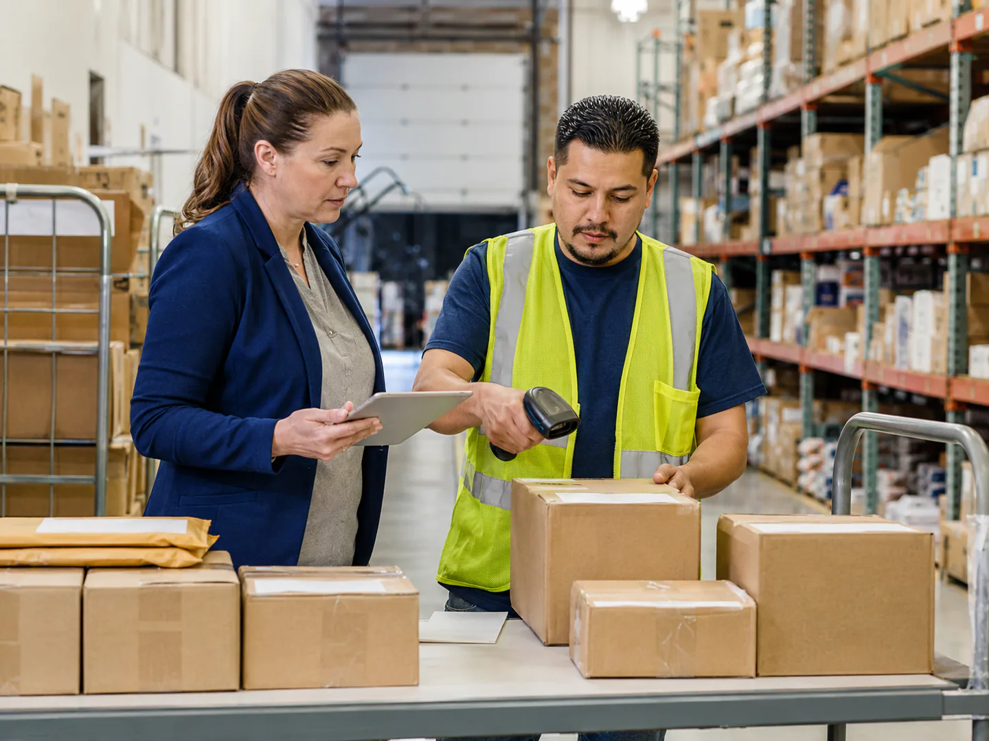 Distribution team coordinating approved inventory orders and delivery status
