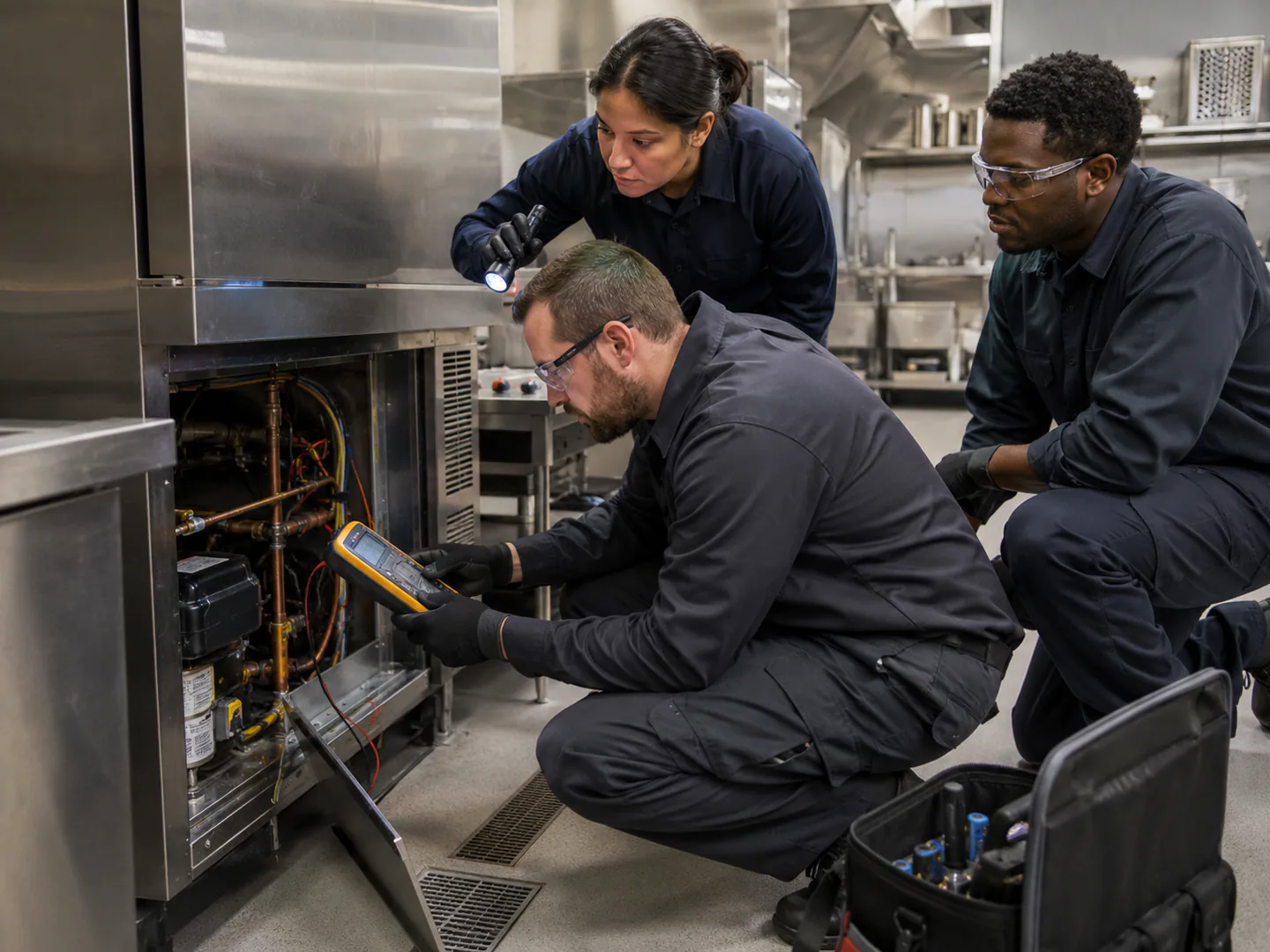 Commercial equipment technician servicing business machinery