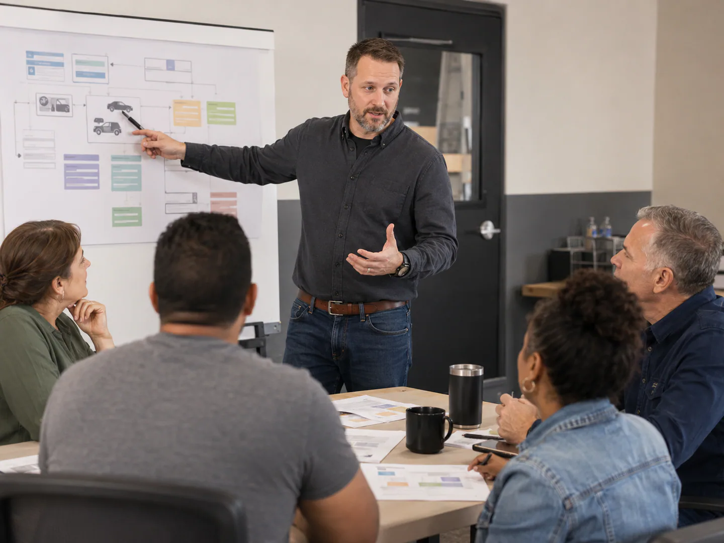 Business owner organizing requests, prices, approvals, and follow-up while learning
