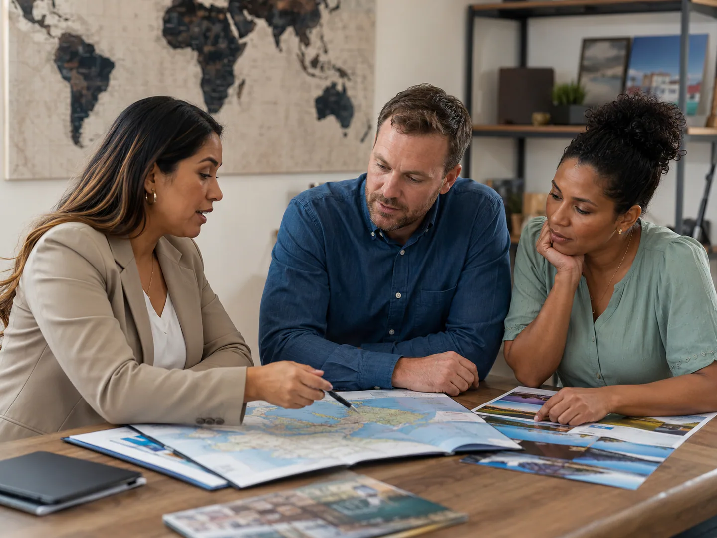 Travel advisor reviewing approved itinerary options with a traveler