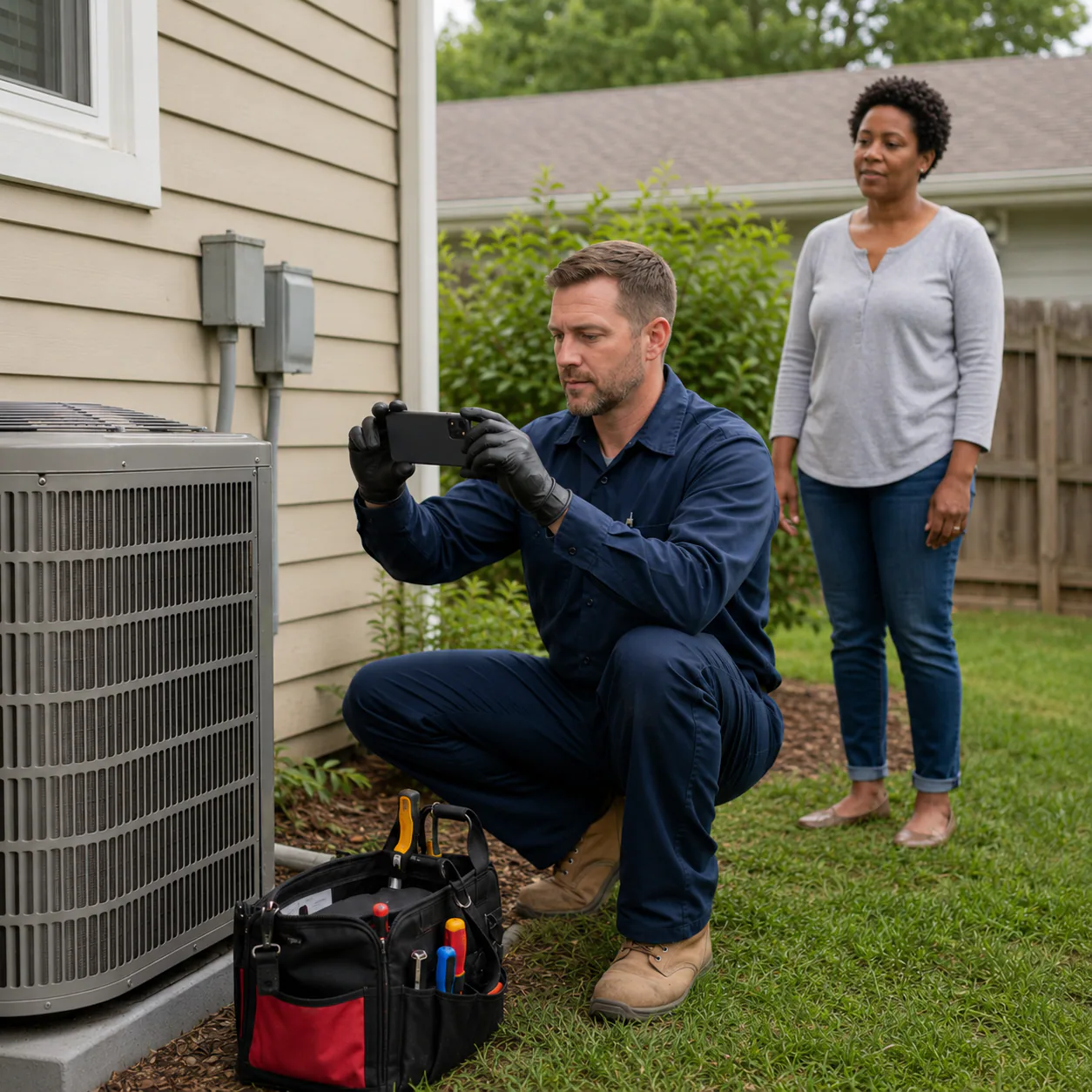 Technician documenting a completed service