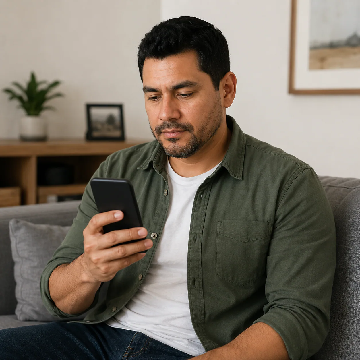 Customer reviewing an administrative update on a phone