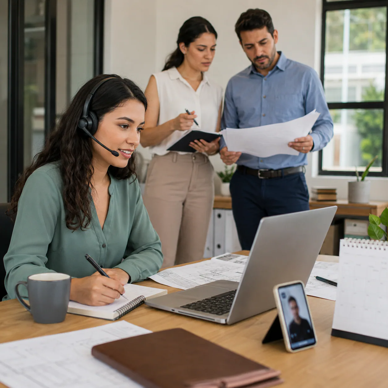 Remote coordinator communicating with a construction field team from a separate office