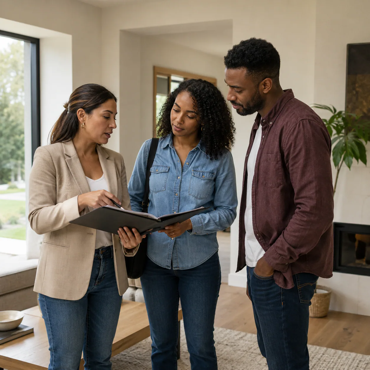 Real estate professional reviewing a property with a client