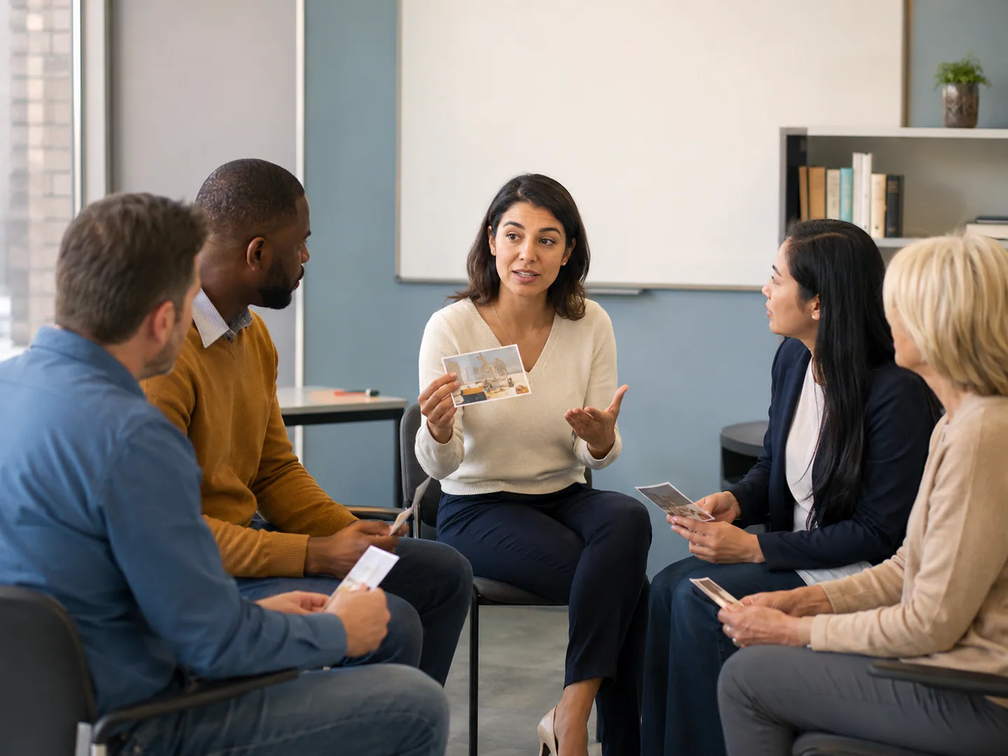 Instructor explaining a topic to a small group of participants