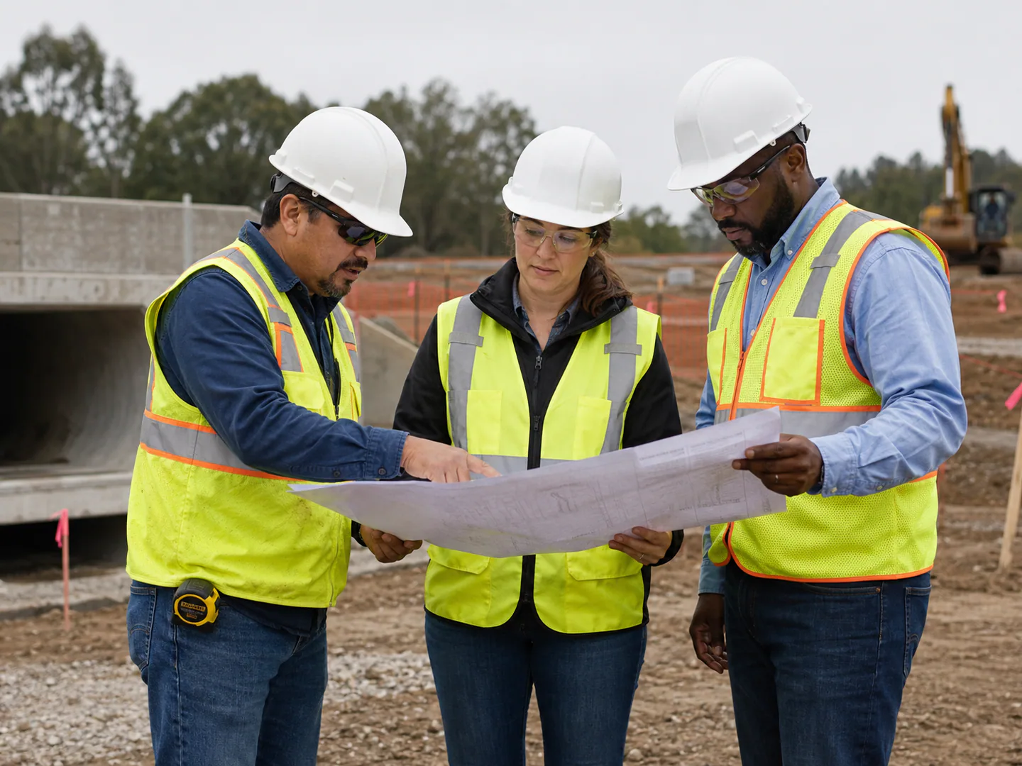 Structural engineers reviewing calculations and project requirements