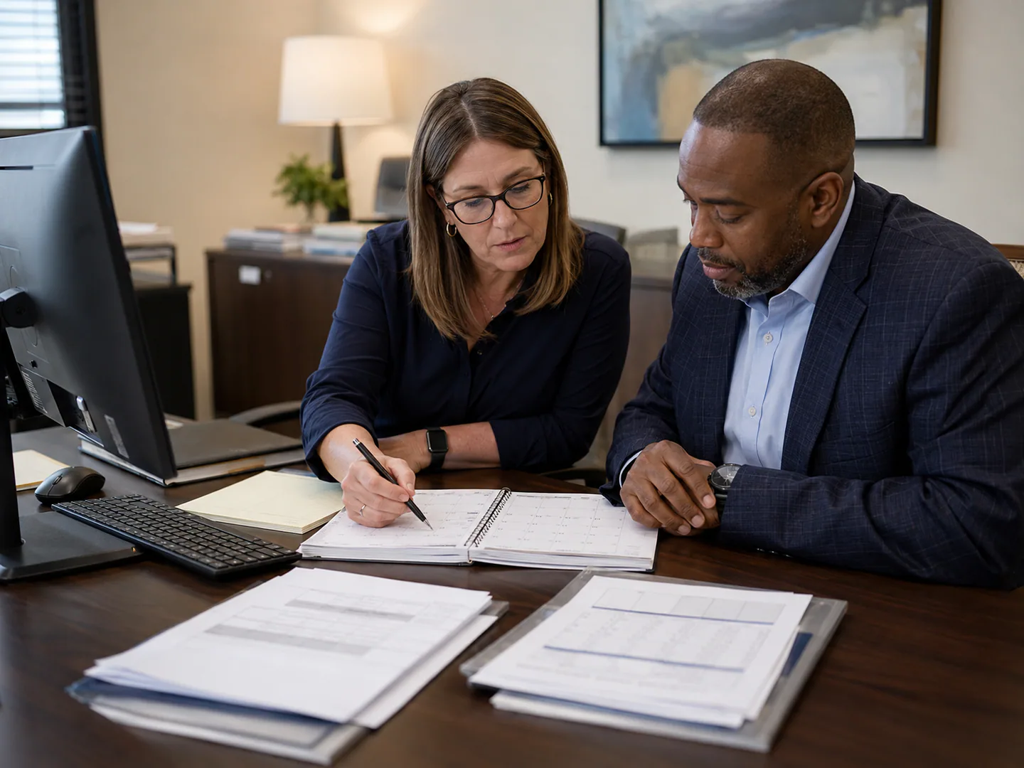 Financial planning professional explaining a general process without investment recommendations or return claims