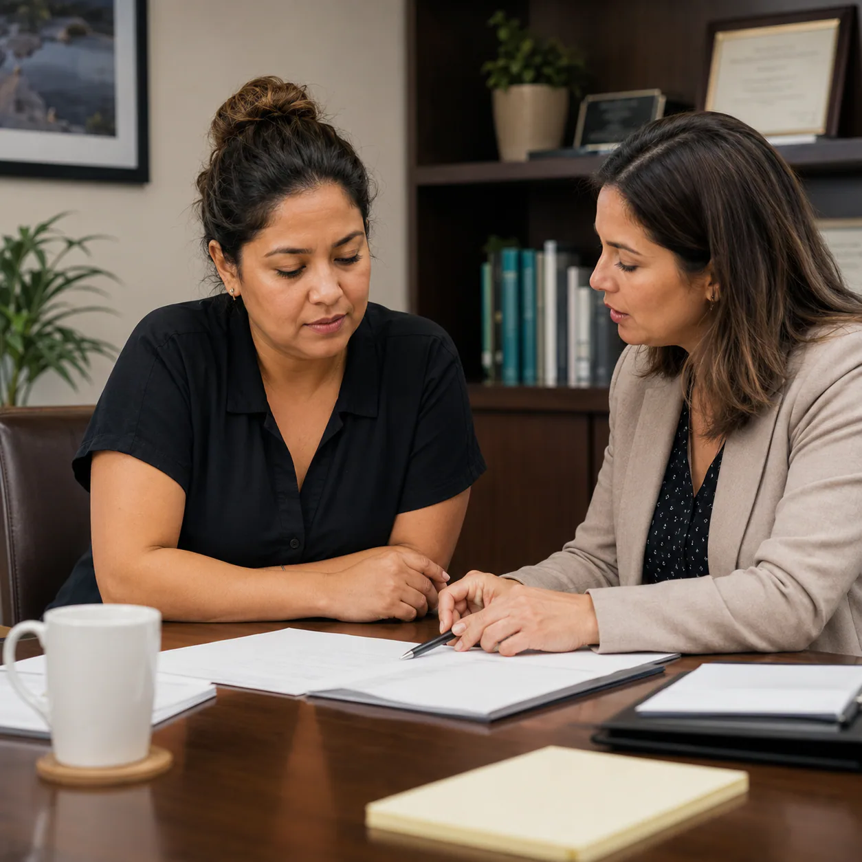 Legal accounting finance or insurance professionals meeting with a business owner