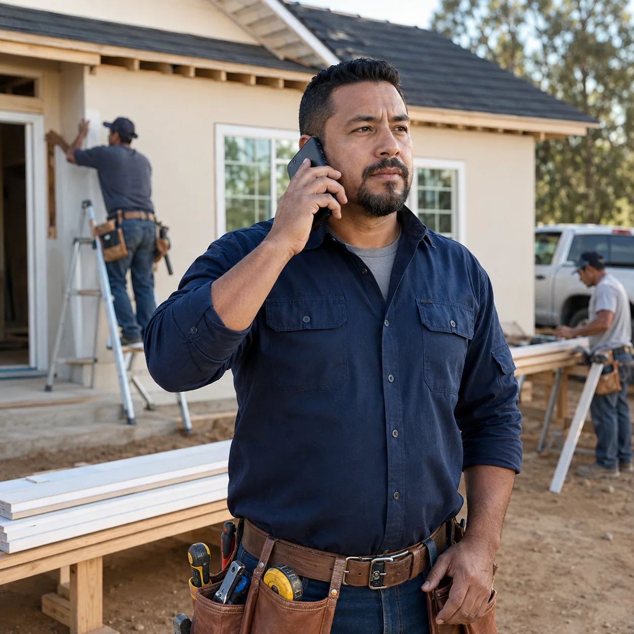 Maintenance contractor coordinating the next service from a jobsite