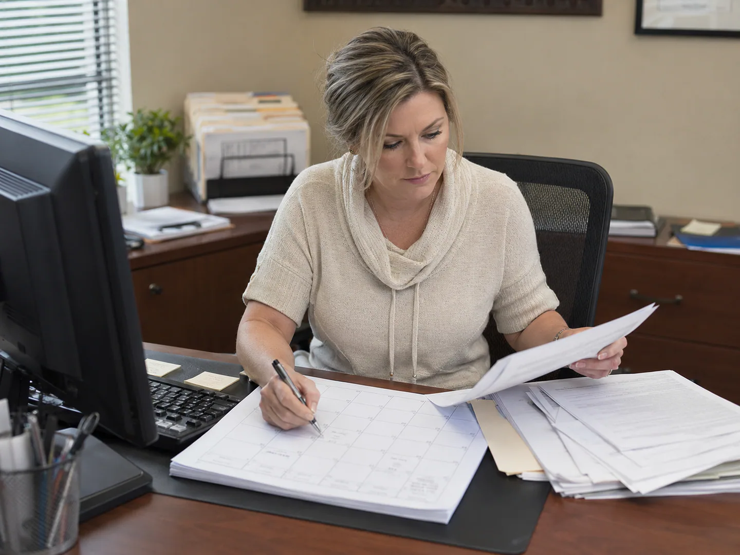 Coordinator organizing messages, contacts, and files