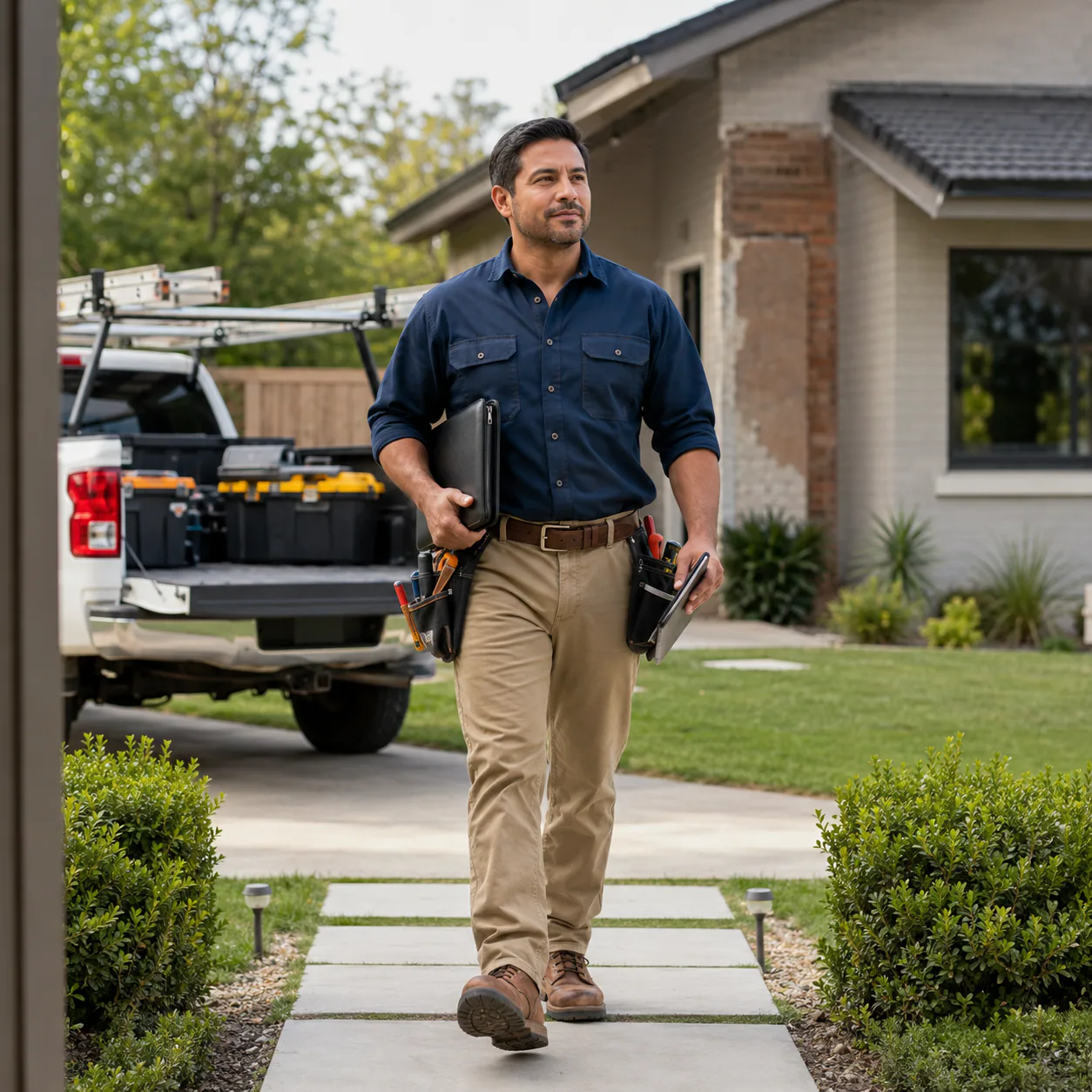Contractor arriving prepared for a client or property manager meeting