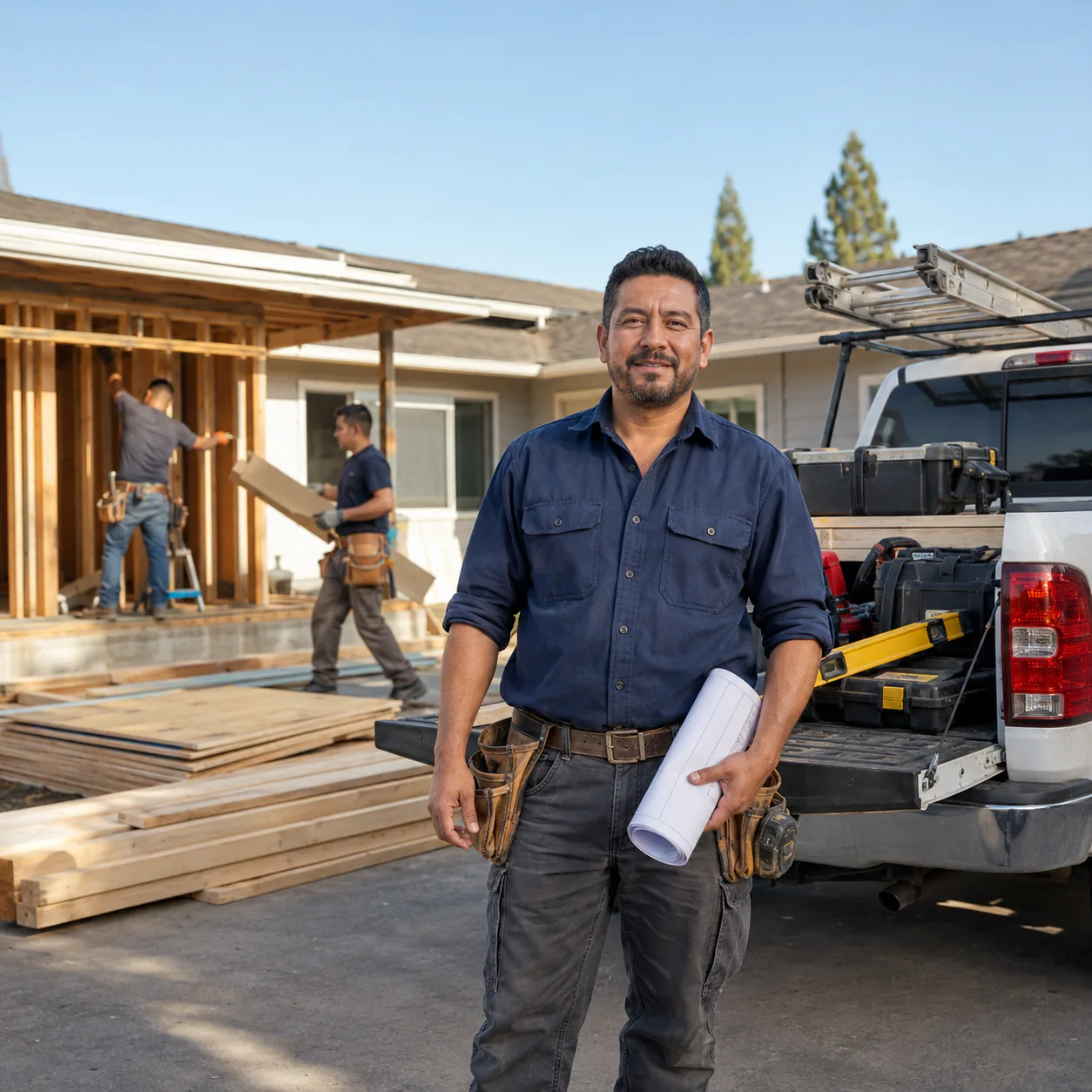 Construction business owner working in an active residential project